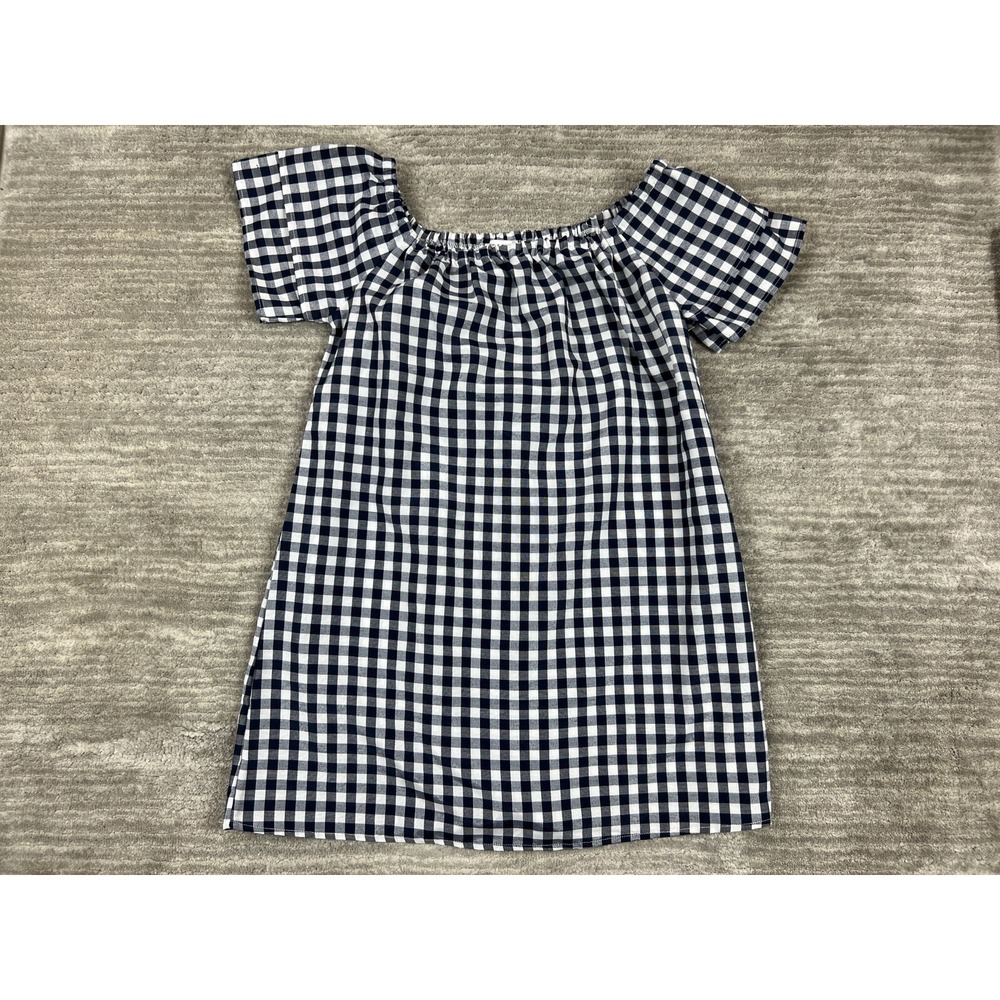 Purple Snow Dress Womens L Navy Blue Gingham Off The Shoulder Mini RSA3817 Check